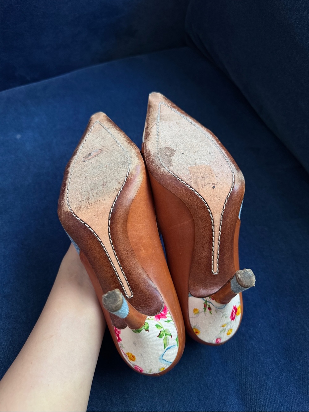 Christian Dior denim and leather floral heels Size 36 1/2 - Picture 6 of 8